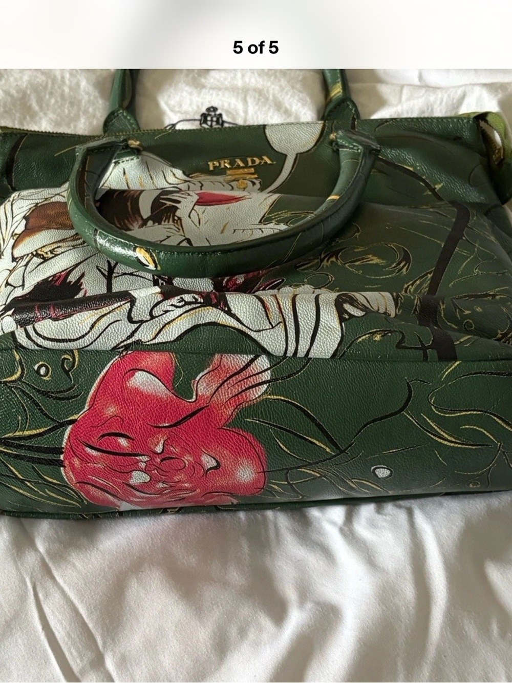 Leather Green Fairy Floral Print Satchel Top Handle Bag Zip Closure Artistic Bag - Picture 5 of 8